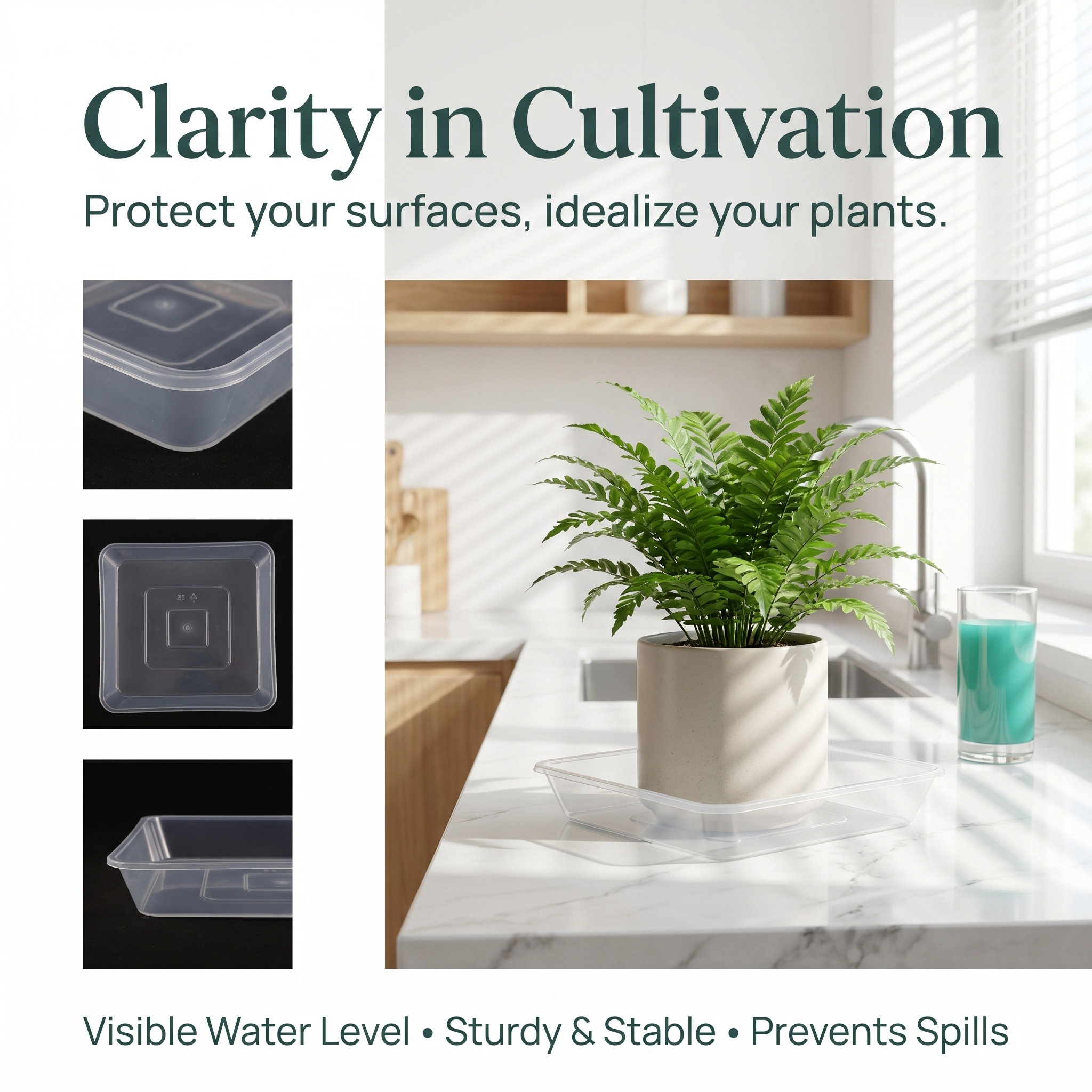 4Pcs Transparent Square Plant  - Drip Tray Saucer 评论和价格